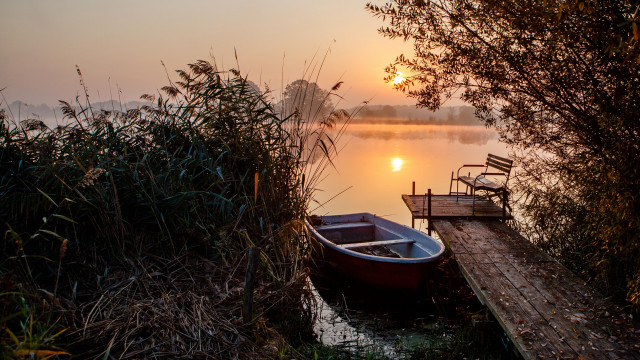Lake dock sunset berndfasching urban free wallpaper for desktop - medium preview image