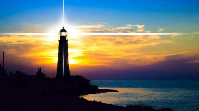 Lighthouse cliff sunset cross digital free wallpaper for desktop - medium preview image