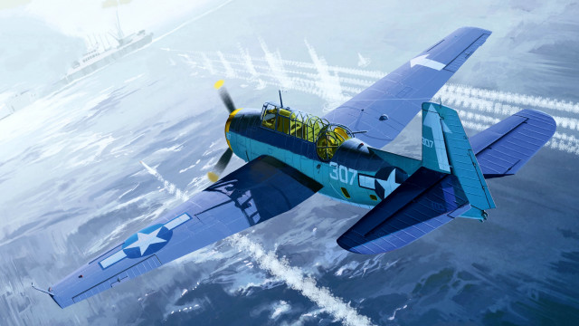 Blue white airplane ocean sky free wallpaper for desktop - medium preview image