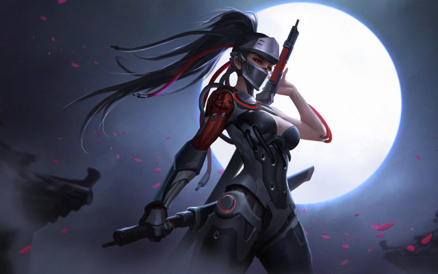 Woman helmet sword fullmoon overwatch free wallpaper for desktop - medium preview image