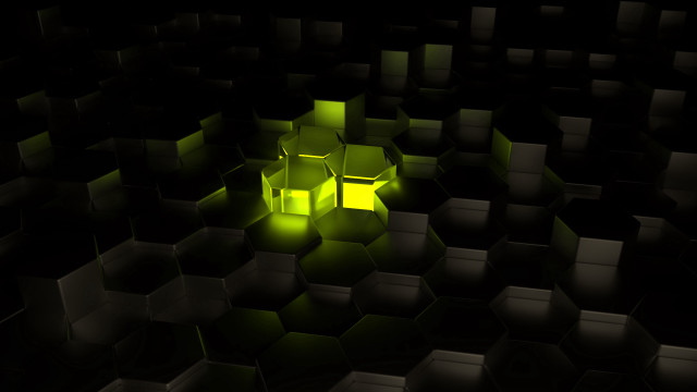 Green cube surrounded by black free wallpaper for desktop - medium preview image
