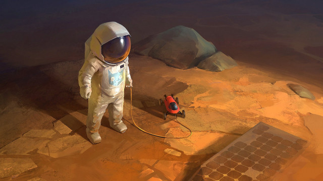 Man space suit desert red free wallpaper for desktop - medium preview image