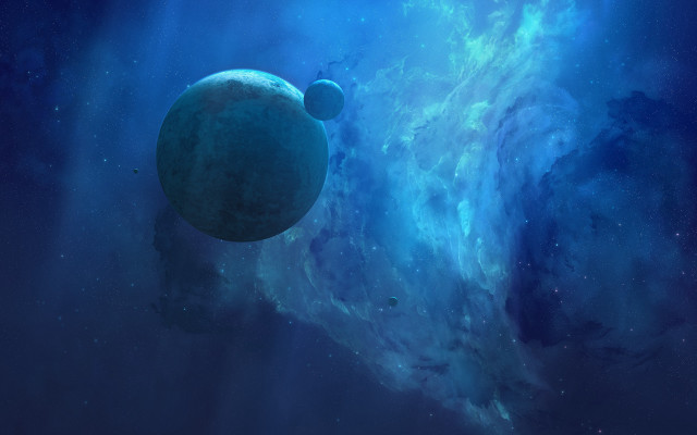 Blue planet stars clouds aurora free wallpaper for desktop - medium preview image