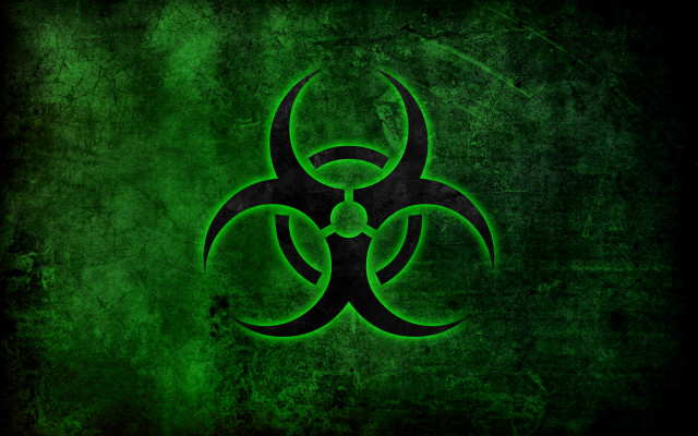 Green biohazard symbol dark background free wallpaper for desktop - medium preview image