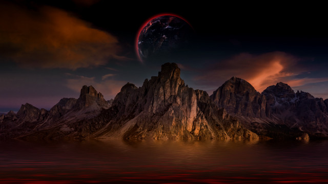 Mountain range planet red light free wallpaper for desktop - medium preview image