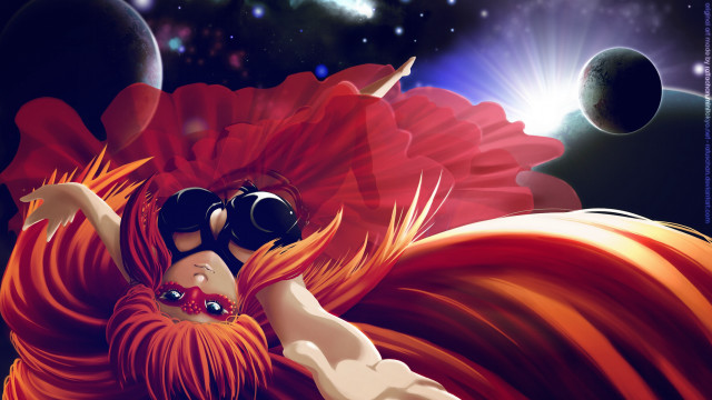 Woman red dress goggles floating free wallpaper for desktop - medium preview image