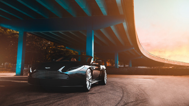 Futuristic car sunset bridge retrofuturism free wallpaper for desktop - medium preview image