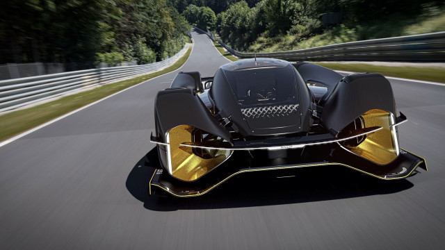 Black gold car forest road free wallpaper for desktop - medium preview image