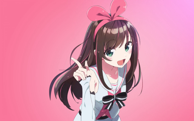Kawaii girl bow pointing anime free wallpaper for desktop - medium preview image