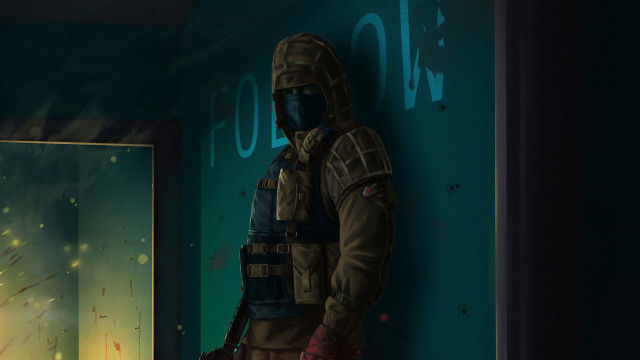Man gasmask room open door free wallpaper for desktop - medium preview image