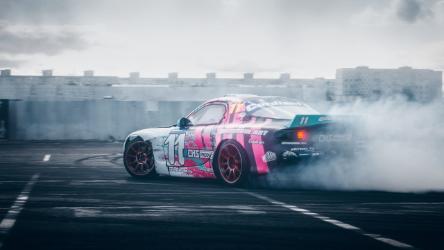 Pink car track smoke 3d free wallpaper for desktop - medium preview image