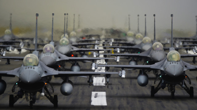 Fighter jets runway lights sky free wallpaper for desktop - medium preview image