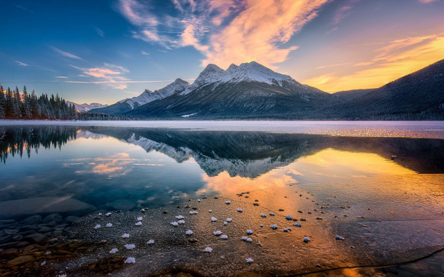 Mountain reflection sunset colorful sky #2 free wallpaper for desktop - medium preview image