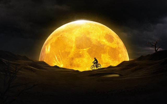 Desert bike fullmoon clouds silhouette free wallpaper for desktop - medium preview image