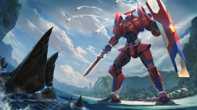 Robot water shark sword mecha free wallpaper for desktop - medium preview image