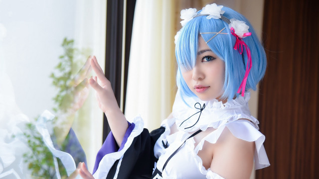 Bluehair whitedress cosplay maid ribbon #2 free wallpaper for desktop - medium preview image