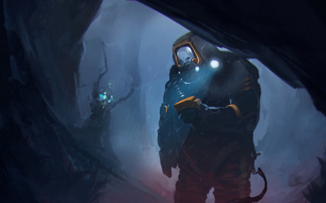 Space suit man cave flashlight free wallpaper for desktop - medium preview image