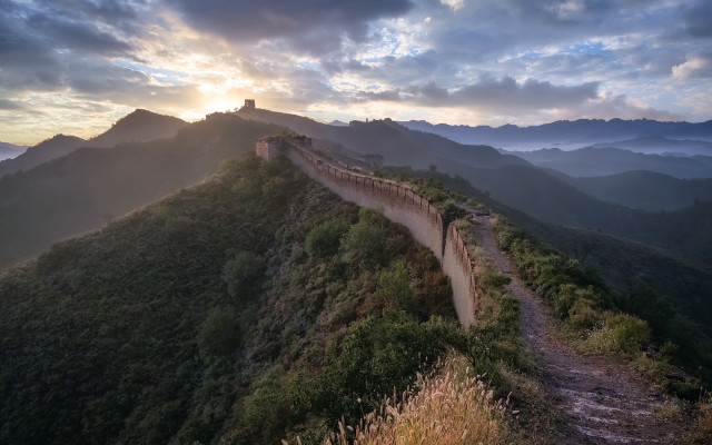 Mountain wall sunset clouds magical free wallpaper for desktop - medium preview image