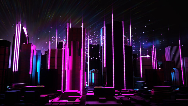 Futuristic city neon stars purple free wallpaper for desktop - medium preview image