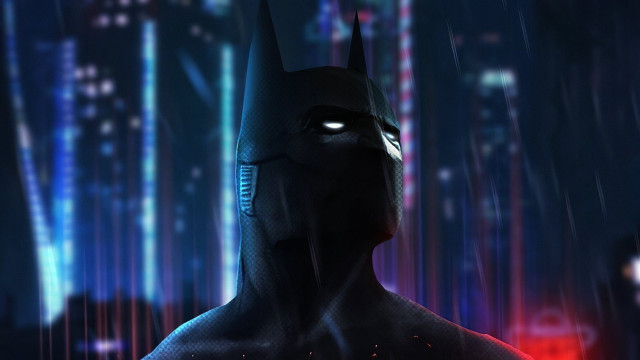 Batman city neon red light free wallpaper for desktop - medium preview image