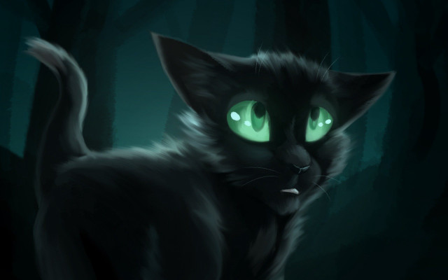 Black cat glowing green eyes #2 free wallpaper for desktop - medium preview image