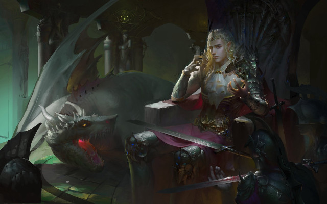 Woman dragon demon sword armor free wallpaper for desktop - medium preview image