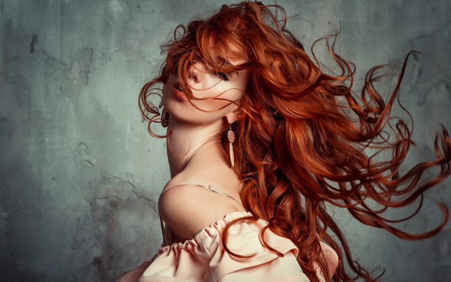 Red hair wind blown portrait free wallpaper for desktop - medium preview image