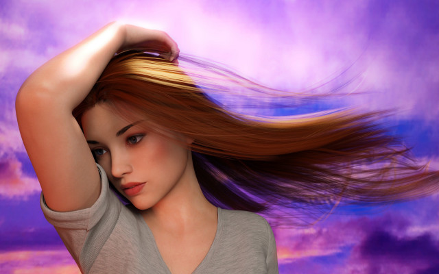 Woman long hair wind clouds free wallpaper for desktop - medium preview image
