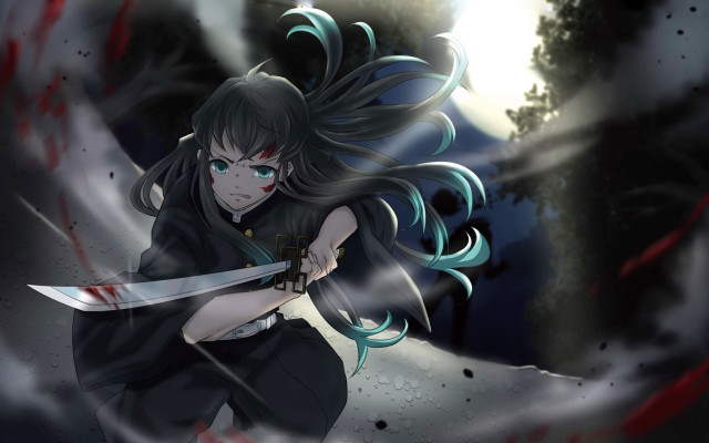 Woman blood sword fullmoon tree free wallpaper for desktop - medium preview image