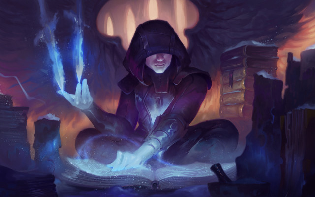 Glowing man reading book fantasy free wallpaper for desktop - medium preview image