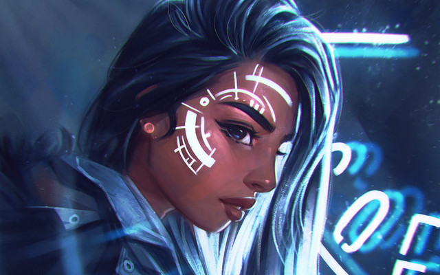 Futuristic woman clock face neon free wallpaper for desktop - medium preview image