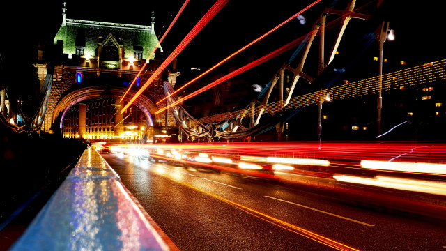 City street bridge building night free wallpaper for desktop - medium preview image
