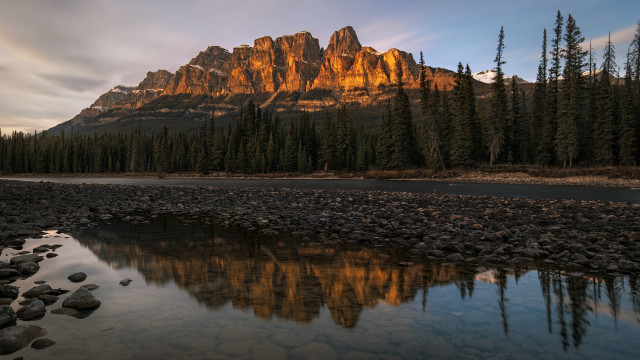 Mountain reflection river forest city free wallpaper for desktop - medium preview image