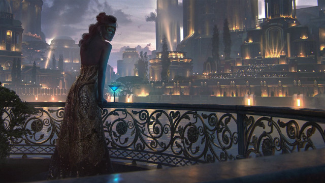 Woman dress balcony city night free wallpaper for desktop - medium preview image