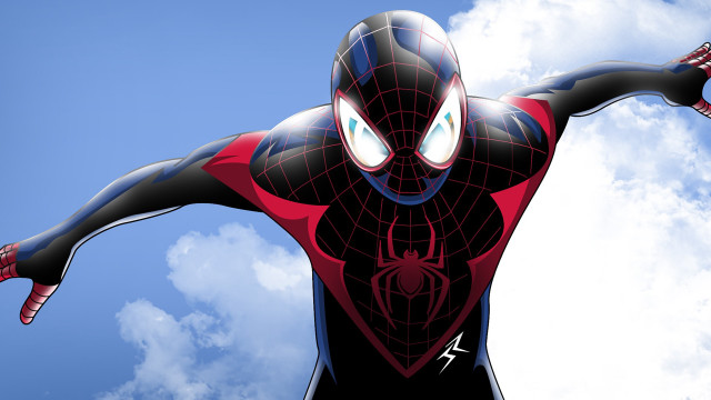Spiderman flying outstretched arms digital free wallpaper for desktop - medium preview image