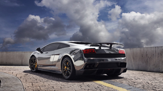 Silver sportscar brickroad cloudysky chrome free wallpaper for desktop - medium preview image