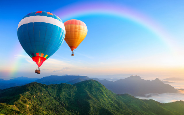 Hot air balloons mountain rainbow free wallpaper for desktop - medium preview image