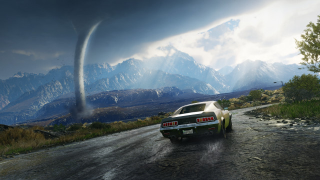 Car tornado cloud city mountain free wallpaper for desktop - medium preview image