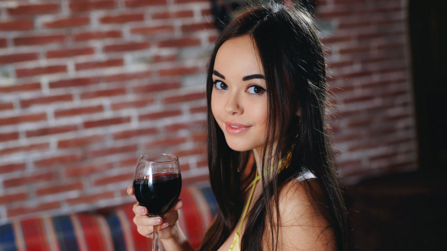 Woman smiling wine glass brick #2 free wallpaper for desktop - medium preview image