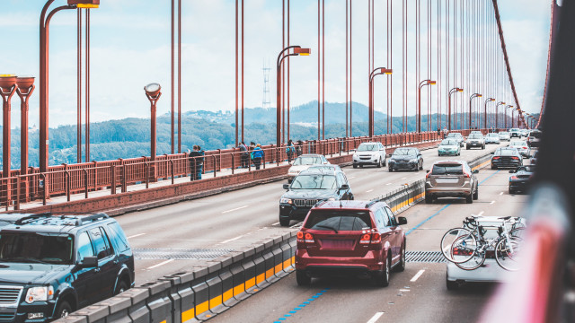 Bridge cars bicycle rack city free wallpaper for desktop - medium preview image