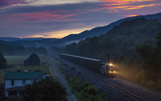 Train rural countryside dusk mountains free wallpaper for desktop - medium preview image