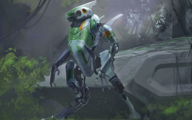 Robot forest futuristic suit mecha free wallpaper for desktop - medium preview image