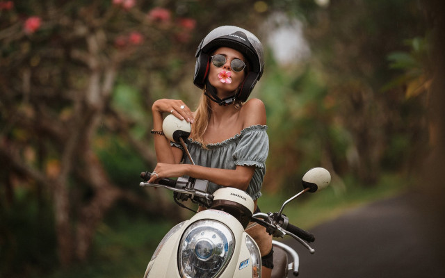Woman clown nose motorcycle cigarette free wallpaper for desktop - medium preview image