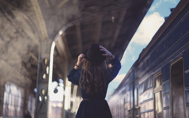 Woman black dress hat train free wallpaper for desktop - medium preview image