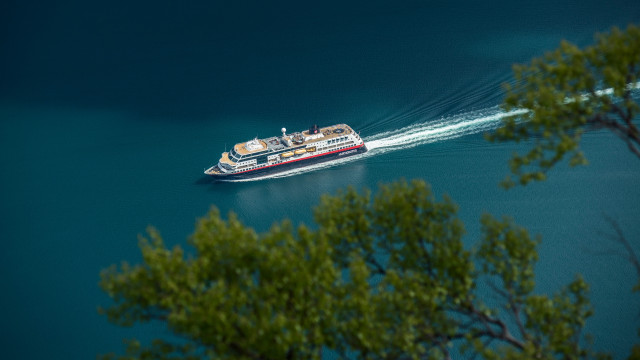 Boat trees hill tiltshift photorealism free wallpaper for desktop - medium preview image