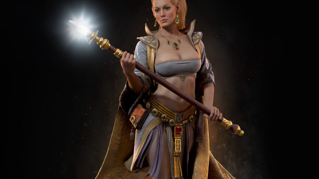 Fantasy woman sword wand black free wallpaper for desktop - medium preview image