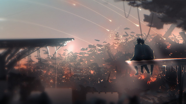 Bench fire sunset silhouette outer free wallpaper for desktop - medium preview image