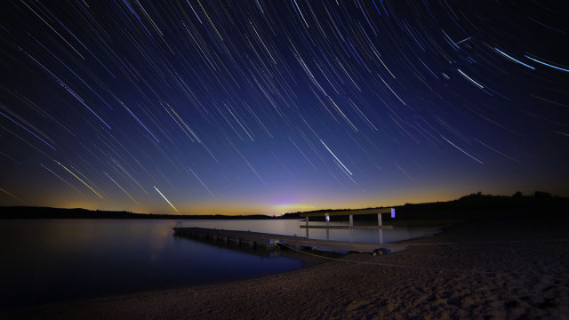Night sky lake dock stars free wallpaper for desktop - medium preview image