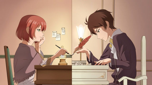 Couple people sitting table pen free wallpaper for desktop - medium preview image