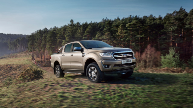 Silver truck dirt road forest free wallpaper for desktop - medium preview image